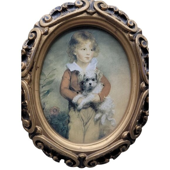 2 Antique Prints Master Simpson & Thomas Lawrence Miss Murray Boy w/Dog 6" Frame - Picture 4 of 15